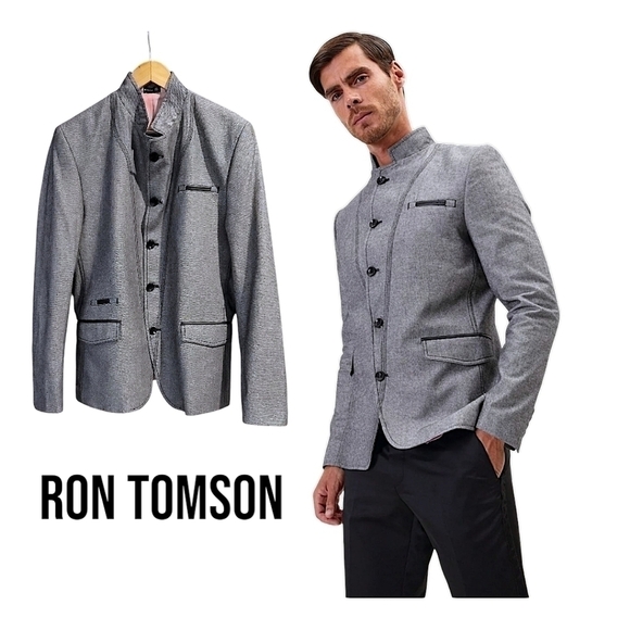 NEW Ron Tomson Men's Symmetric Blazer, Sport Coat KidsJacket Size 40 Grey RNT23 - Picture 1 of 8